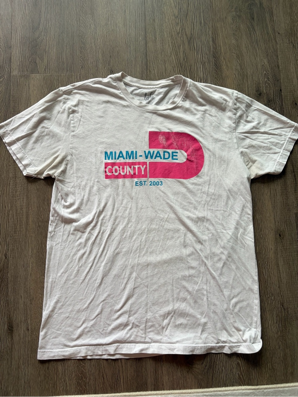 Miami-Wade County Graphic Tee - White with Pink & Teal Logo